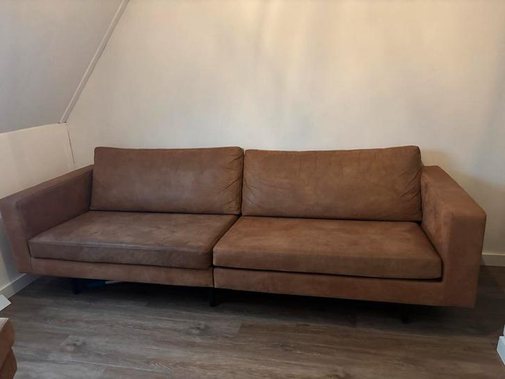 Cognac Lederlook Bank - 250cm, Huis en Inrichting, Banken | Bankstellen, Zo goed als nieuw, Rechte bank, Driepersoons, 200 tot 250 cm
