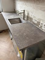 2 keukenbladen - 1 met spoelbak beton look, Ophalen, Gebruikt, 200 cm of meer, Minder dan 100 cm