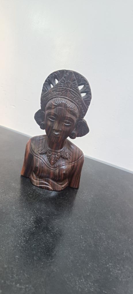 houten buste Aziatische vrouw, Verzamelen, Beelden en Beeldjes, Gebruikt, Mens, Ophalen of Verzenden