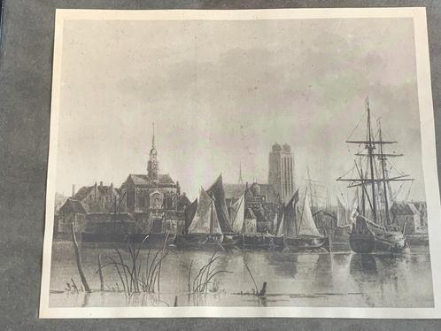 gedetailleerde tekening van Dordrechtse haven, Antiek en Kunst, Kunst | Etsen en Gravures, Ophalen of Verzenden