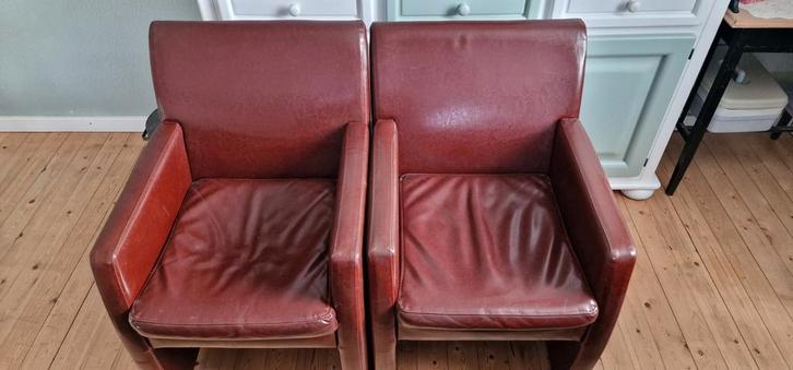 Leren Eetkamerstoelen, Huis en Inrichting, Fauteuils, Gebruikt, Hout, Leer, 50 tot 75 cm, Minder dan 75 cm, Ophalen