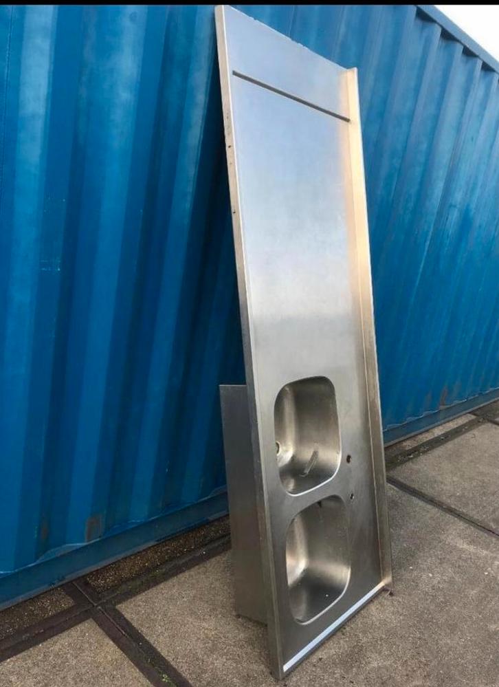 RVS dubbel spoelbak werkblad opleg element, Huis en Inrichting, Keuken | Keukenelementen, Gebruikt, Minder dan 100 cm, 25 tot 50 cm