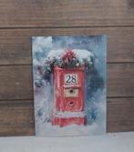 Kerst-kaart rode brievenbus in de sneeuw met kerstkrans, Ophalen of Verzenden, 1980 tot heden, Ongelopen, Feest(dag)