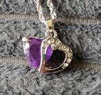 Ketting hart amethist steen, Verzenden, Nieuw, Zilver, Met hanger