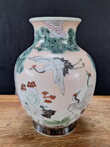 vintage Japanse porseleinen vaas kraanvogels vogels h 31cm beschikbaar voor biedingen