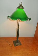 Antieke tafellamp bureaulamp groen glas messing, Huis en Inrichting, Lampen | Tafellampen, Ophalen, Gebruikt, Glas, Minder dan 50 cm