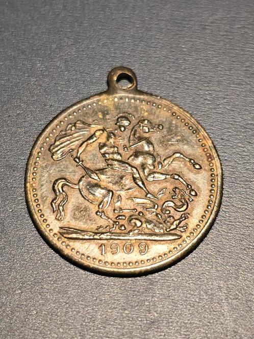 Antieke koperen medaillehanger, medaillon, Edward VII 1909, Postzegels en Munten, Munten | Europa | Niet-Euromunten, Overige landen