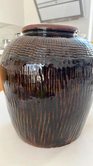 Prachtige vintage grote vaas kruik pot aardewerk geglazuurd 