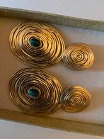 Gouden oorbellen met groene steen Gab bijoux, Hangers, Ophalen of Verzenden, Zo goed als nieuw, Met edelsteen