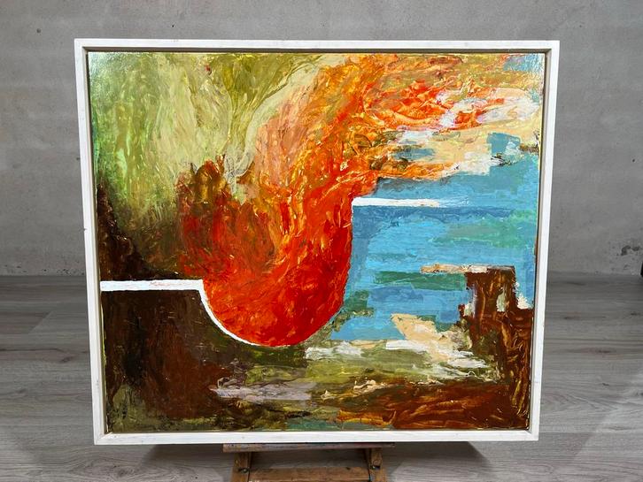 Abstract Schilderij met Rode Vorm, Antiek en Kunst, Kunst | Schilderijen | Abstract, Ophalen of Verzenden