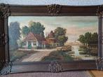 Antiek schilderij van boerderij & mooie lijst - van Dijk, Antiek en Kunst, Ophalen of Verzenden