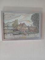 Tekening van een huis en Boerderij en bootje in de B.B, Ophalen of Verzenden