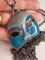 Vintage 80's emailled hanger op ketting, Sieraden, Tassen en Uiterlijk, Ophalen of Verzenden, Zo goed als nieuw, Zilver, Overige materialen