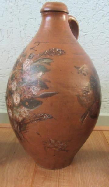 antieke aardewerk oliekruik steengoed pot bloemen  beschikbaar voor biedingen