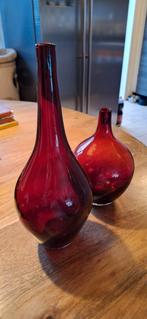 Rode handgemaakte vazen set, Ophalen of Verzenden, Minder dan 50 cm, Rood, Glas