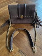 Bruine Schoudertas met franjes en vakjes, Sieraden, Tassen en Uiterlijk, Tassen | Damestassen, Ophalen of Verzenden, Zo goed als nieuw