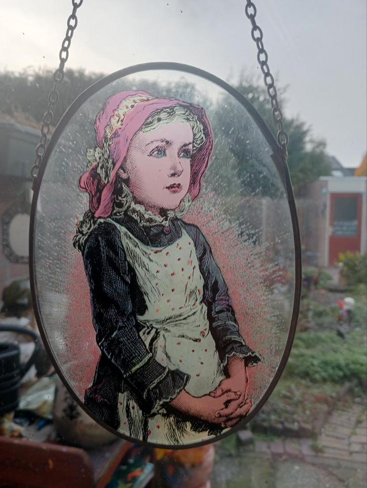 Vintage Glas-in-lood meisje, Antiek en Kunst, Antiek | Glas en Kristal, Ophalen of Verzenden