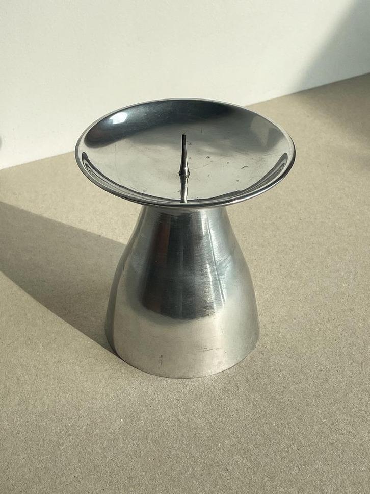 Vintage aluminium pijler kaarsenhouder, kandelaar, Huis en Inrichting, Woonaccessoires | Kandelaars en Kaarsen, Gebruikt, Minder dan 25 cm