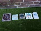 Serie van 5 keramische tegels met divers decor., Verzenden