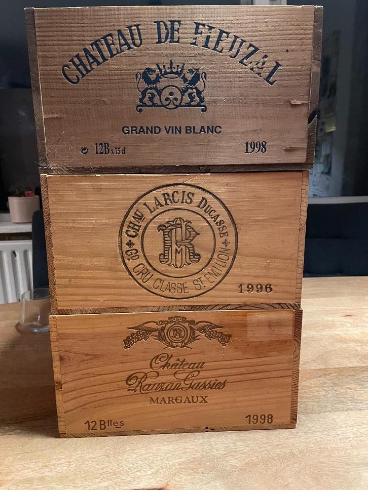 3x Originele Franse Wijnkisten | Margaux, St. Emilion, Huis en Inrichting, Woonaccessoires | Kisten, Zo goed als nieuw, Minder dan 50 cm
