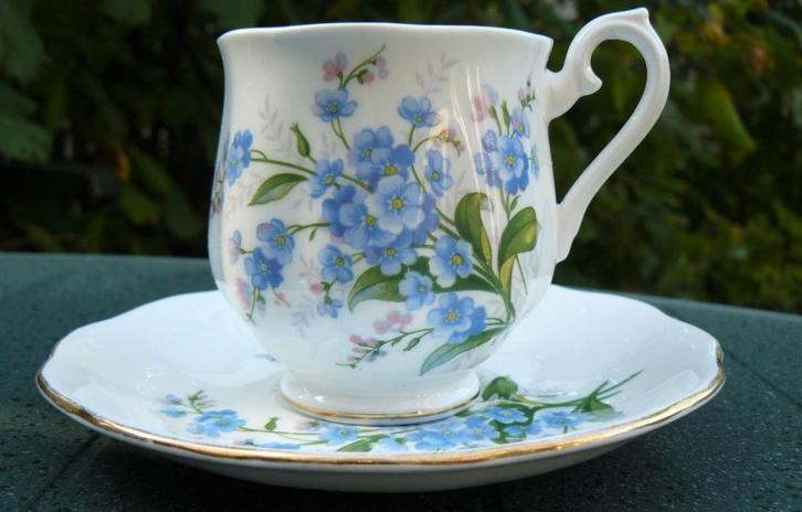 Royal Albert Forget-Me-Not, kop en schotel model Hampton., Antiek en Kunst, Antiek | Servies los, Ophalen of Verzenden