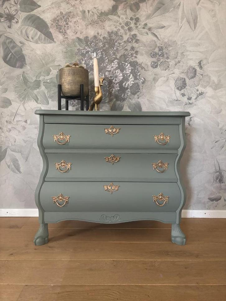 Prachtig Groen met gouden accenten buikkastje, Huis en Inrichting, Kasten | Ladekasten, Gebruikt, 50 tot 100 cm, 25 tot 50 cm