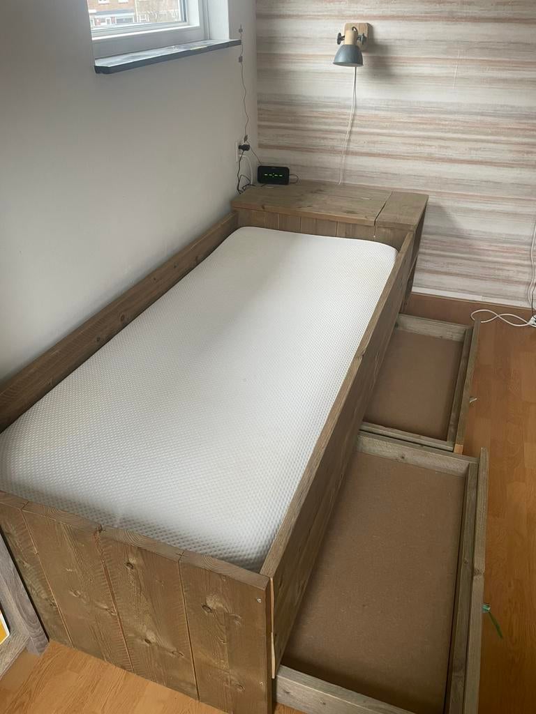 Steigerhouten kajuitbed Mischa met opbergruimte, Huis en Inrichting, Slaapkamer | Bedden, Ophalen, 90 cm, Eenpersoons, Steigerhout