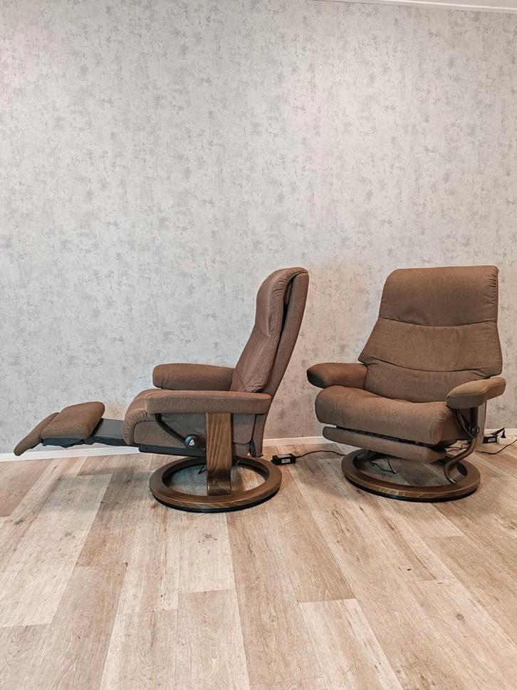 Set Luxe Stressless View elektrische relax fauteuils, Huis en Inrichting, Fauteuils, Zo goed als nieuw, Stof, 50 tot 75 cm, Ophalen of Verzenden