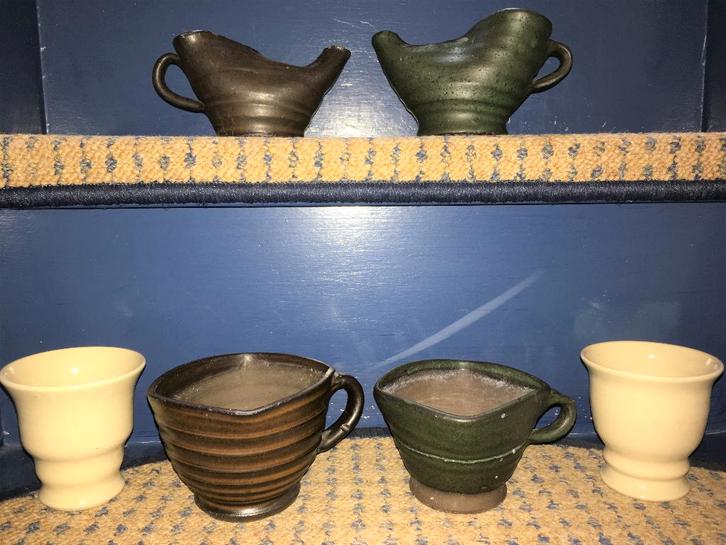 Jan de Graaf keramiek 2x Bekers/2xTest/1x Olielampje, Antiek en Kunst, Curiosa en Brocante, Verzenden