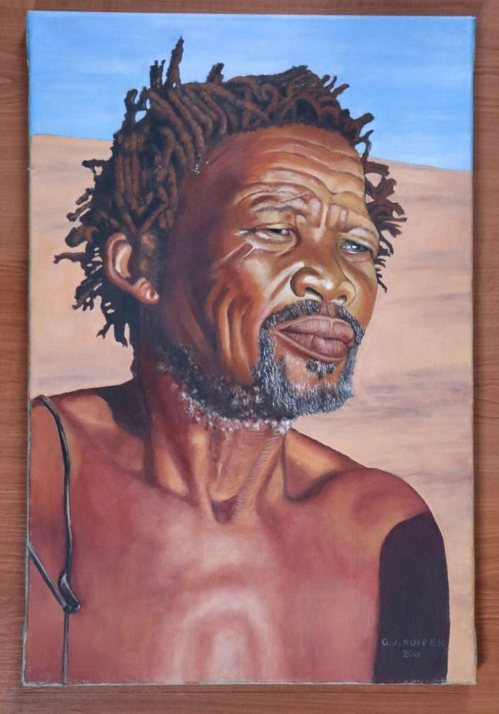 G.J. Kuiper (1926-2013) - Zuid-Afrikaanse man in de Woestijn, Antiek en Kunst, Kunst | Schilderijen | Klassiek, Ophalen of Verzenden