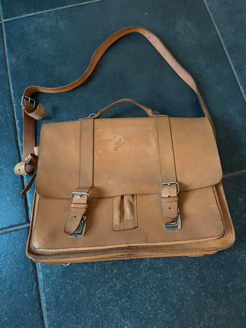Vintage schooltas echt leder, Sieraden, Tassen en Uiterlijk, Tassen | Schooltassen, Gebruikt, Aktetas of Boekentas, Bruin, Leer