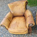2x compacte DNG schapenleren fauteuil sleets + BEZORGING, Huis en Inrichting, Fauteuils, Ophalen of Verzenden, Gebruikt, Leer