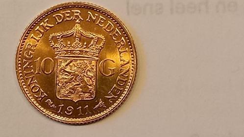 Gouden tientje Wilhelmina  1911 FDC, Postzegels en Munten, Munten | Nederland, Losse munt, 10 gulden, Koningin Wilhelmina, Goud