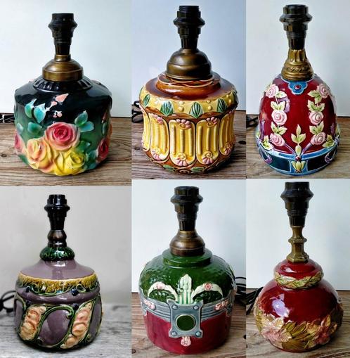 6x Antieke Majolica Lamp Tafellamp Schemerlamp - Zie Omschr, Antiek en Kunst, Antiek | Keramiek en Aardewerk, Ophalen of Verzenden
