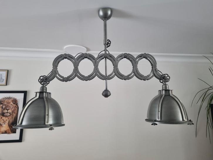 Industriële Harmonica Hanglamp, Huis en Inrichting, Lampen | Hanglampen, Gebruikt, 50 tot 75 cm, Metaal, Ophalen