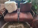 Twee leren fauteuils, Ophalen, Gebruikt, 75 tot 100 cm, Metaal