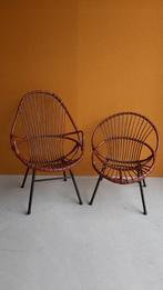 Vintage rotan set, 2 fauteuils, rotan stoeltjes, Huis en Inrichting, Stoelen, Riet of Rotan, Vintage retro jaren vijftig, Twee