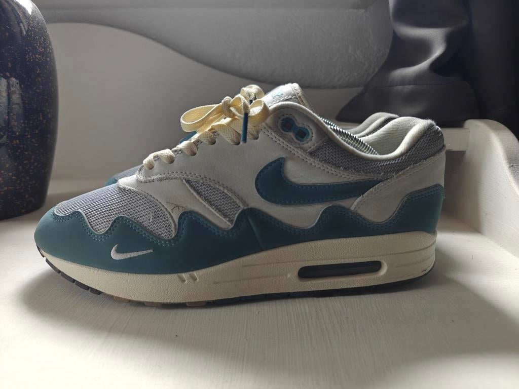 Nike Air Max 1 Patta Waves Aqua - Custom Veters, Kleding | Heren, Schoenen, Blauw, Nike, Ophalen of Verzenden, Sneakers of Gympen