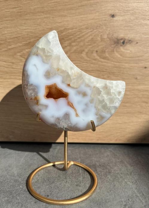 Agaat maan op standaard #4, Verzamelen, Mineralen en Fossielen, Mineraal, Ophalen of Verzenden