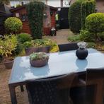 Tuintafel met metalen onderstel en glasplaat, Ophalen, Gebruikt, Eettafel, Tuinset
