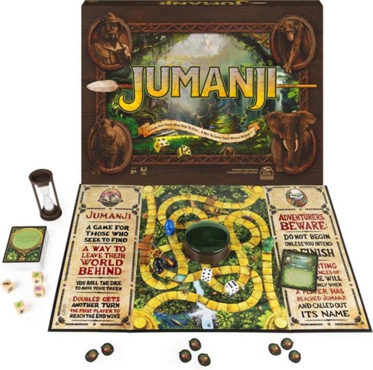 Jumanji, Hobby en Vrije tijd, Gezelschapsspellen | Bordspellen, Zo goed als nieuw, Een of twee spelers, Drie of vier spelers, Vijf spelers of meer
