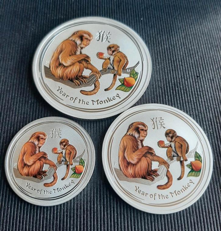 1/2oz 1oz en 2oz LUNAR II MONKEY 2016 Collor., Postzegels en Munten, Edelmetalen en Baren, Zilver, Ophalen of Verzenden