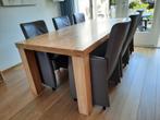 Prachtige eikenhouten tafel met 6 stoelen en salontafel, Ophalen, Gebruikt, 100 tot 150 cm, Eikenhout