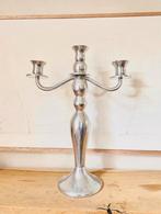 Mooie grote zilverkleurige kandelaar - 3 Armen, 37cm, 25 tot 50 cm, Ophalen of Verzenden, Zo goed als nieuw, Grijs