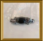 Mooie zilveren broche met zwarte steen en veertjes, Sieraden, Tassen en Uiterlijk, Antieke sieraden, Ophalen of Verzenden, Zilver