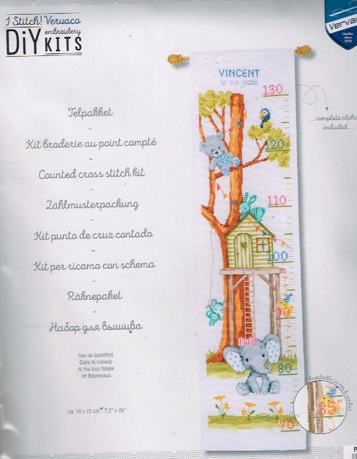 Cado vervaco borduurpakket groeimeter  aan de boomhut 3499, Hobby en Vrije tijd, Borduren en Borduurmachines, Nieuw, Borduurpakket