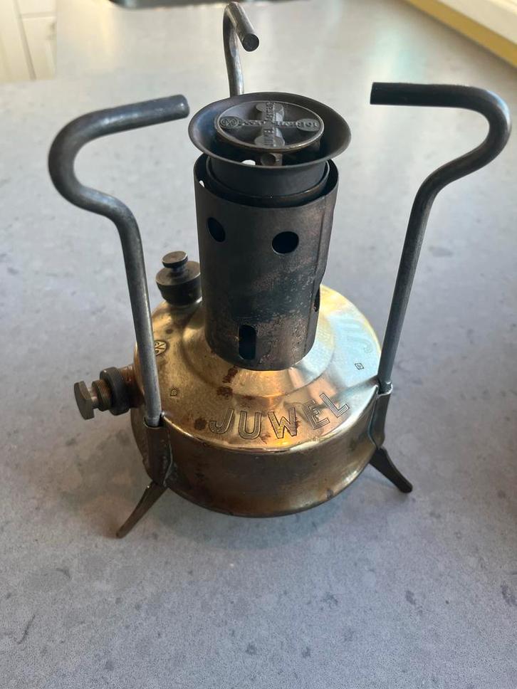 Kampeer koper-petroleumstel, compleet met originele kist., Antiek en Kunst, Antiek | Koper en Brons, Koper, Ophalen