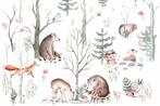 Babykamer Aquarel behang met Bosdieren VINYL fotobehang, Verzenden, Nieuw, Wanddecoratie