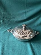 Verzilverde dekschaal met platte schaal, Antiek en Kunst, Ophalen