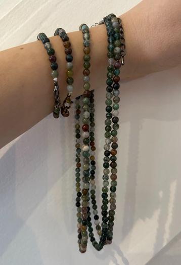 India Agate Kralen armband en ketting groen agaatstenen beschikbaar voor biedingen